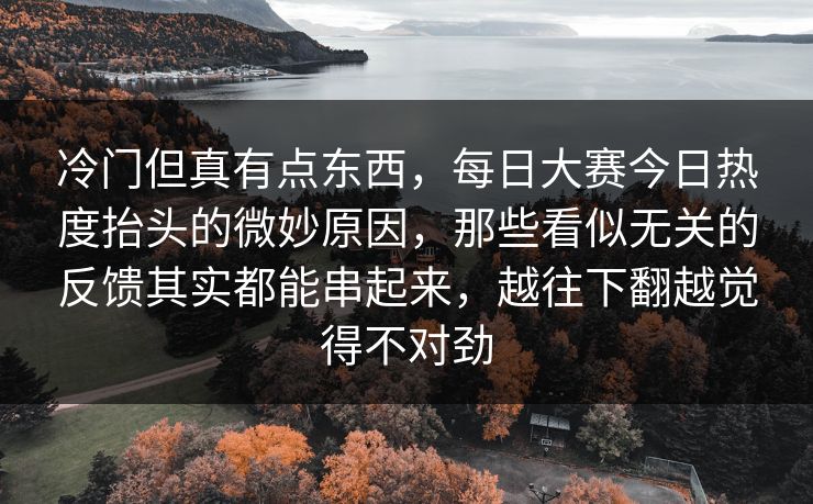 冷门但真有点东西，每日大赛今日热度抬头的微妙原因，那些看似无关的反馈其实都能串起来，越往下翻越觉得不对劲