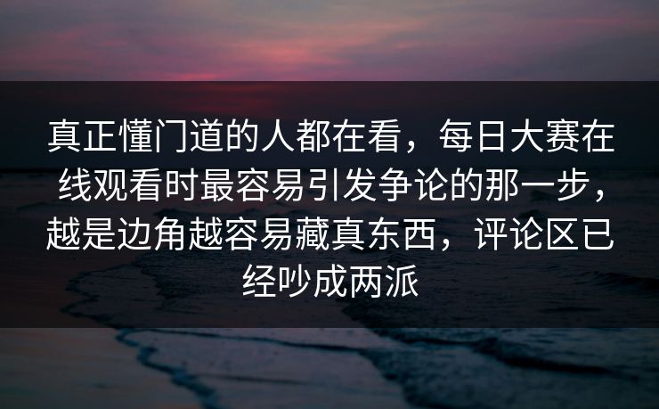 真正懂门道的人都在看，每日大赛在线观看时最容易引发争论的那一步，越是边角越容易藏真东西，评论区已经吵成两派